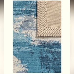 Velvet Collection Accent Rug, 20" x 32", Bright Navy Blue, Off White